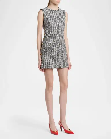 Versace Sleeveless Buttoned Boucle Tweed Mini Dress | Thumbnail 4 Versace Sleeveless Buttoned Boucle Tweed Mini Dress | Thumbnail 4