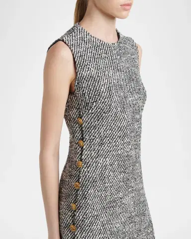 Versace Sleeveless Buttoned Boucle Tweed Mini Dress | Thumbnail 5 Versace Sleeveless Buttoned Boucle Tweed Mini Dress | Thumbnail 5