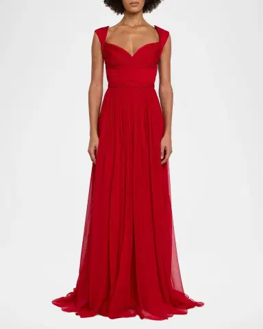 Pamella Roland Sleeveless Ruched Chiffon Cape Gown | Thumbnail 2 Pamella Roland Sleeveless Ruched Chiffon Cape Gown | Thumbnail 2