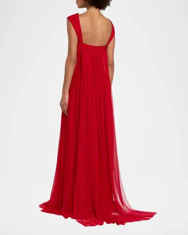 Pamella Roland Sleeveless Ruched Chiffon Cape Gown | Thumbnail 3 Pamella Roland Sleeveless Ruched Chiffon Cape Gown | Thumbnail 3