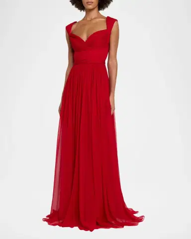 Pamella Roland Sleeveless Ruched Chiffon Cape Gown | Thumbnail 4 Pamella Roland Sleeveless Ruched Chiffon Cape Gown | Thumbnail 4