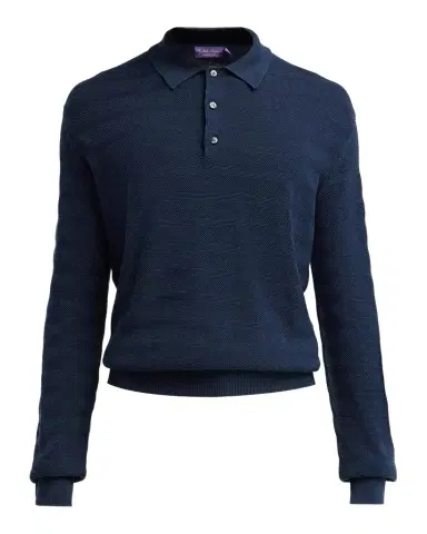 Ralph Lauren Tonal Textured Stripe Knit Polo Sweater | Thumbnail 1 Ralph Lauren Tonal Textured Stripe Knit Polo Sweater | Thumbnail 1