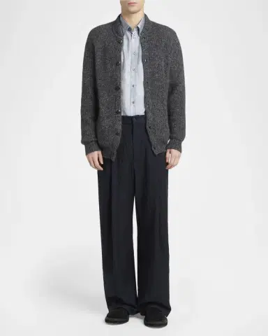 Giorgio Armani Men's Rib-Knit Mohair-Blend Cardigan | Thumbnail 2 Giorgio Armani Men's Rib-Knit Mohair-Blend Cardigan | Thumbnail 2