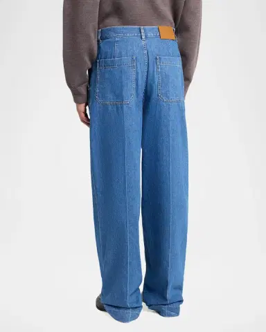 Bottega Veneta Men's Intrecciato Label Wide-Leg Jeans | Thumbnail 3 Bottega Veneta Men's Intrecciato Label Wide-Leg Jeans | Thumbnail 3