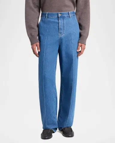 Bottega Veneta Men's Intrecciato Label Wide-Leg Jeans | Thumbnail 4 Bottega Veneta Men's Intrecciato Label Wide-Leg Jeans | Thumbnail 4