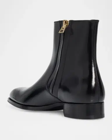 Tom Ford Men's Elkan Burnished Leather Zipped Ankle Boots | Thumbnail 4 Tom Ford Men's Elkan Burnished Leather Zipped Ankle Boots | Thumbnail 4