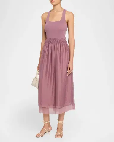 Vince Squareneck Mixed-Media Midi Dress | Thumbnail 4 Vince Squareneck Mixed-Media Midi Dress | Thumbnail 4