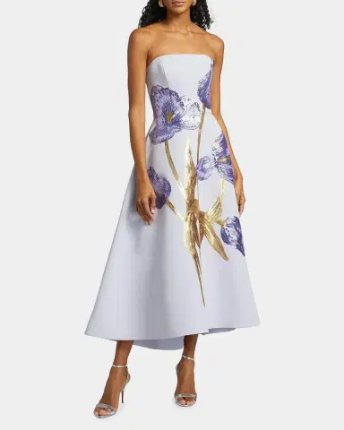 Amsale Floral Sequined Strapless Midi Cocktail Dress | Thumbnail 2 Amsale Floral Sequined Strapless Midi Cocktail Dress | Thumbnail 2