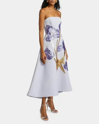 Amsale Floral Sequined Strapless Midi Cocktail Dress | Thumbnail 4 Amsale Floral Sequined Strapless Midi Cocktail Dress | Thumbnail 4
