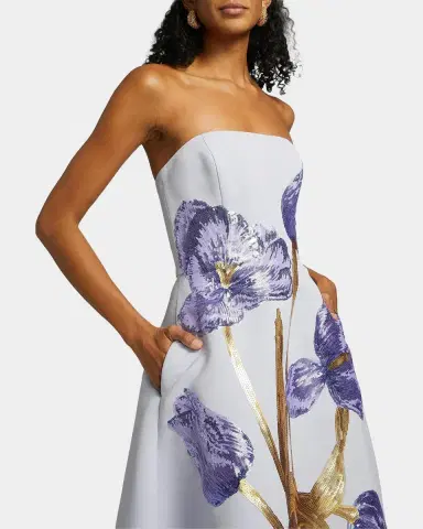Amsale Floral Sequined Strapless Midi Cocktail Dress | Thumbnail 5 Amsale Floral Sequined Strapless Midi Cocktail Dress | Thumbnail 5