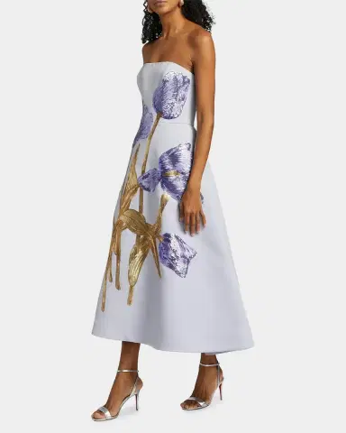 Amsale Floral Sequined Strapless Midi Cocktail Dress | Thumbnail 7 Amsale Floral Sequined Strapless Midi Cocktail Dress | Thumbnail 7