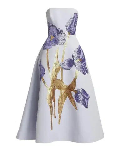 Amsale Floral Sequined Strapless Midi Cocktail Dress | Thumbnail 1 Amsale Floral Sequined Strapless Midi Cocktail Dress | Thumbnail 1