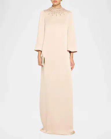 Rickie Freeman for Teri Jon Embellished Collar Satin Gown | Thumbnail 2 Rickie Freeman for Teri Jon Embellished Collar Satin Gown | Thumbnail 2