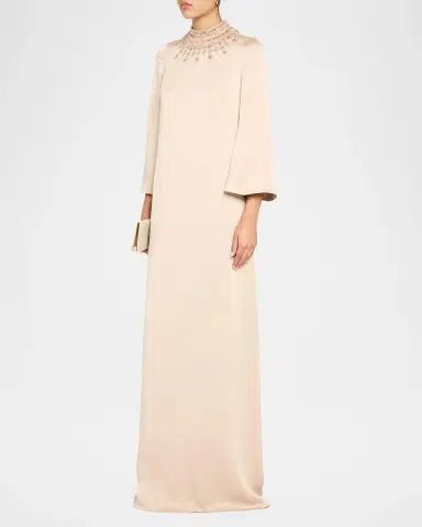 Rickie Freeman for Teri Jon Embellished Collar Satin Gown | Thumbnail 4 Rickie Freeman for Teri Jon Embellished Collar Satin Gown | Thumbnail 4