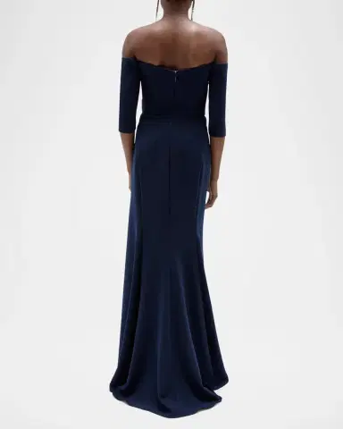 Amsale Stretch Crepe Off-The-Shoulder Gown | Thumbnail 3 Amsale Stretch Crepe Off-The-Shoulder Gown | Thumbnail 3