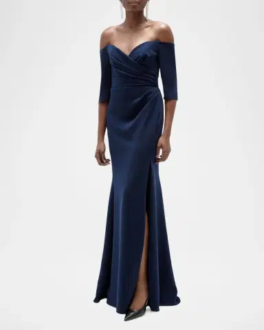 Amsale Stretch Crepe Off-The-Shoulder Gown | Thumbnail 4 Amsale Stretch Crepe Off-The-Shoulder Gown | Thumbnail 4
