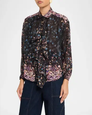 Ulla Johnson Gesture Floral Silk Ruffle Blouse | Thumbnail 4 Ulla Johnson Gesture Floral Silk Ruffle Blouse | Thumbnail 4