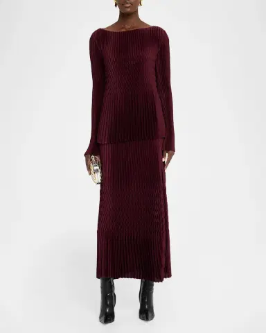 Lafayette 148 New York Bateau-Neck Plisse Satin Blouse | Thumbnail 2 Lafayette 148 New York Bateau-Neck Plisse Satin Blouse | Thumbnail 2