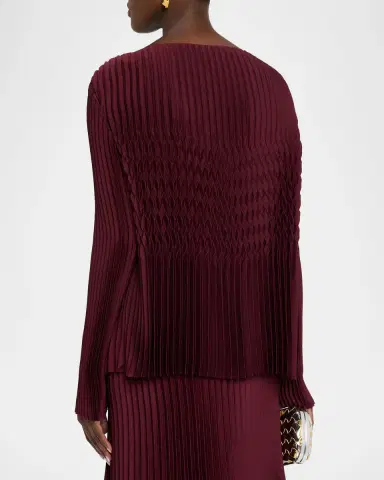 Lafayette 148 New York Bateau-Neck Plisse Satin Blouse | Thumbnail 3 Lafayette 148 New York Bateau-Neck Plisse Satin Blouse | Thumbnail 3
