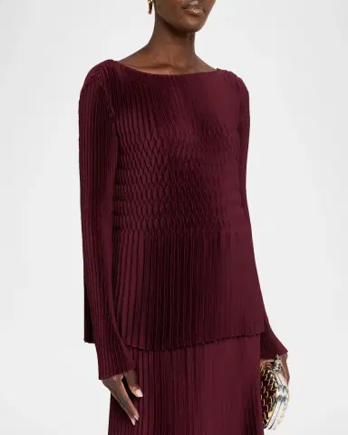 Lafayette 148 New York Bateau-Neck Plisse Satin Blouse | Thumbnail 4 Lafayette 148 New York Bateau-Neck Plisse Satin Blouse | Thumbnail 4