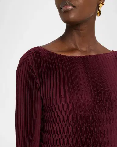 Lafayette 148 New York Bateau-Neck Plisse Satin Blouse | Thumbnail 5 Lafayette 148 New York Bateau-Neck Plisse Satin Blouse | Thumbnail 5