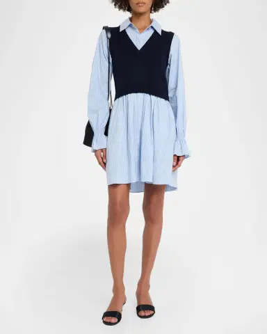 Cinq à Sept Patsy Combo Knit Vest and Poplin Shirtdress | Thumbnail 2 Cinq à Sept Patsy Combo Knit Vest and Poplin Shirtdress | Thumbnail 2