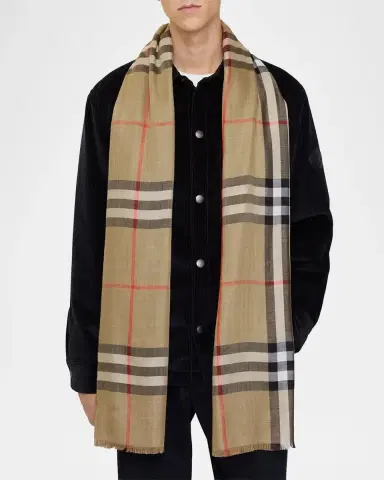 Burberry Reversible Check Wool-Silk Scarf | Thumbnail 5 Burberry Reversible Check Wool-Silk Scarf | Thumbnail 5