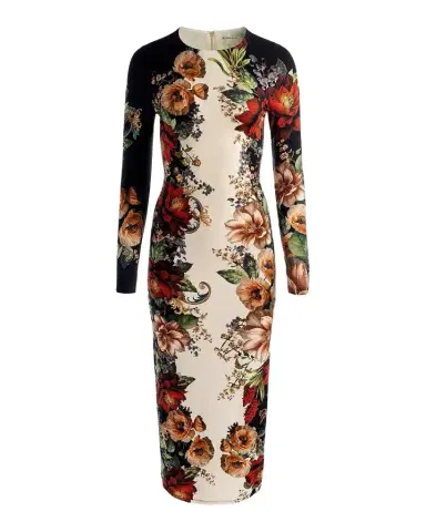 Alice + Olivia Delora Colorblocked Floral Sheath Midi Dress | Thumbnail 1 Alice + Olivia Delora Colorblocked Floral Sheath Midi Dress | Thumbnail 1