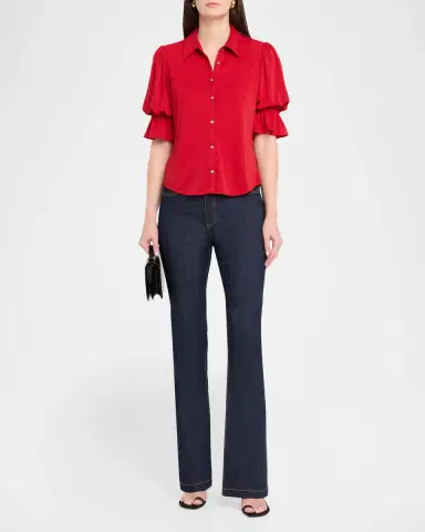 Cinq à Sept Ruffled-Cuff Matte Jersey Shirt | Thumbnail 2 Cinq à Sept Ruffled-Cuff Matte Jersey Shirt | Thumbnail 2