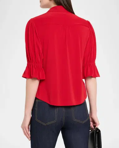 Cinq à Sept Ruffled-Cuff Matte Jersey Shirt | Thumbnail 3 Cinq à Sept Ruffled-Cuff Matte Jersey Shirt | Thumbnail 3