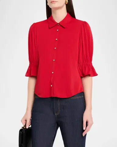 Cinq à Sept Ruffled-Cuff Matte Jersey Shirt | Thumbnail 4 Cinq à Sept Ruffled-Cuff Matte Jersey Shirt | Thumbnail 4