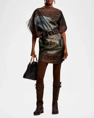 Ralph Lauren Collection Orianne Printed Mulberry Silk Mini Shift Dress | Thumbnail 2 Ralph Lauren Collection Orianne Printed Mulberry Silk Mini Shift Dress | Thumbnail 2