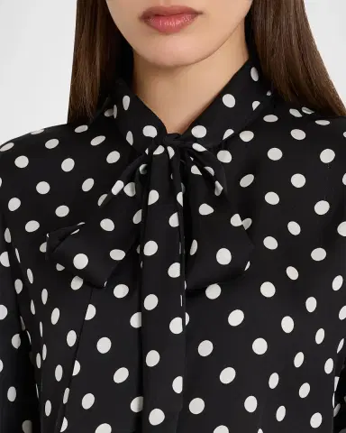 Milly Polka Dot Tie-Neck Blouse | Thumbnail 3 Milly Polka Dot Tie-Neck Blouse | Thumbnail 3