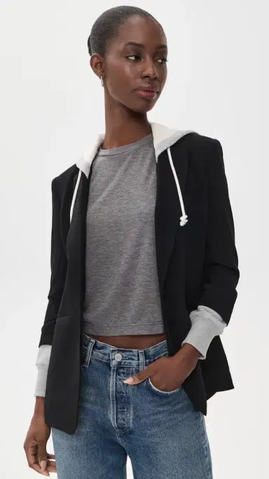 Cinq à Sept Hooded Khloe Blazer Black/Heather Grey | Thumbnail 2 Cinq à Sept Hooded Khloe Blazer Black/Heather Grey | Thumbnail 2