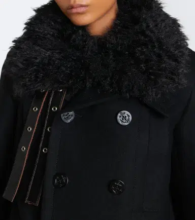 Sacai Layered leather-trimmed wool coat | Thumbnail 2 Sacai Layered leather-trimmed wool coat | Thumbnail 2