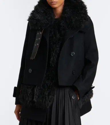 Sacai Layered leather-trimmed wool coat | Thumbnail 4 Sacai Layered leather-trimmed wool coat | Thumbnail 4