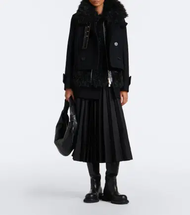 Sacai Layered leather-trimmed wool coat | Thumbnail 6 Sacai Layered leather-trimmed wool coat | Thumbnail 6