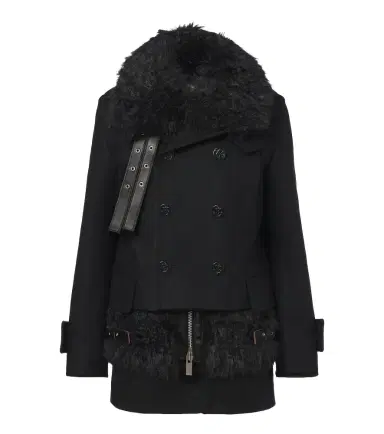 Sacai Layered leather-trimmed wool coat | Thumbnail 1 Sacai Layered leather-trimmed wool coat | Thumbnail 1