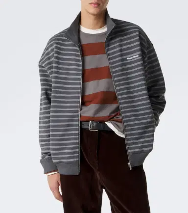 Miu Miu Striped oversized cotton fleece sweatshirt | Thumbnail 4 Miu Miu Striped oversized cotton fleece sweatshirt | Thumbnail 4