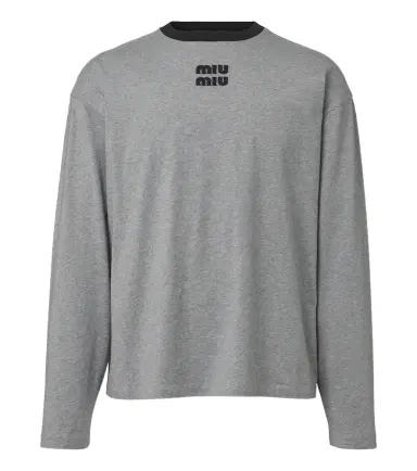 Miu Miu Embroidered logo cotton jersey T-shirt | Thumbnail 1 Miu Miu Embroidered logo cotton jersey T-shirt | Thumbnail 1