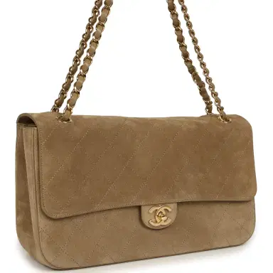 Chanel Chanel Maxi "Souplissimo" Small Flap Bag Dark Beige Suede Gold Hardware | Thumbnail 2 Chanel Chanel Maxi "Souplissimo" Small Flap Bag Dark Beige Suede Gold Hardware | Thumbnail 2
