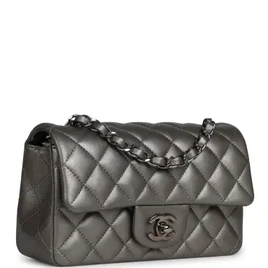 Chanel Chanel Mini Classic Rectangular Flap Bag Dark Silver Lambskin Ruthenium Hardware | Thumbnail 2 Chanel Chanel Mini Classic Rectangular Flap Bag Dark Silver Lambskin Ruthenium Hardware | Thumbnail 2