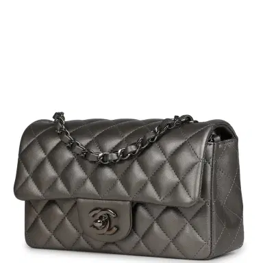 Chanel Chanel Mini Classic Rectangular Flap Bag Dark Silver Lambskin Ruthenium Hardware | Thumbnail 5 Chanel Chanel Mini Classic Rectangular Flap Bag Dark Silver Lambskin Ruthenium Hardware | Thumbnail 5