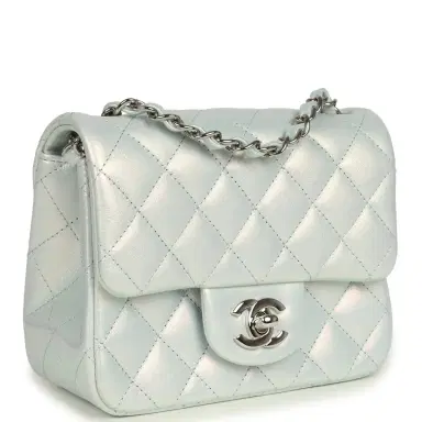 Chanel Chanel Mini Classic Square Flap Bag Light Blue Iridescent Calfskin Silver Hardware | Thumbnail 2 Chanel Chanel Mini Classic Square Flap Bag Light Blue Iridescent Calfskin Silver Hardware | Thumbnail 2