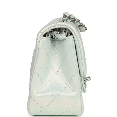Chanel Chanel Mini Classic Square Flap Bag Light Blue Iridescent Calfskin Silver Hardware | Thumbnail 3 Chanel Chanel Mini Classic Square Flap Bag Light Blue Iridescent Calfskin Silver Hardware | Thumbnail 3