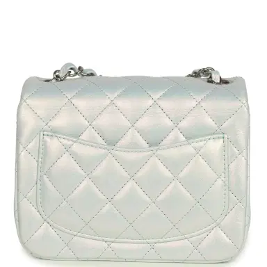 Chanel Chanel Mini Classic Square Flap Bag Light Blue Iridescent Calfskin Silver Hardware | Thumbnail 4 Chanel Chanel Mini Classic Square Flap Bag Light Blue Iridescent Calfskin Silver Hardware | Thumbnail 4