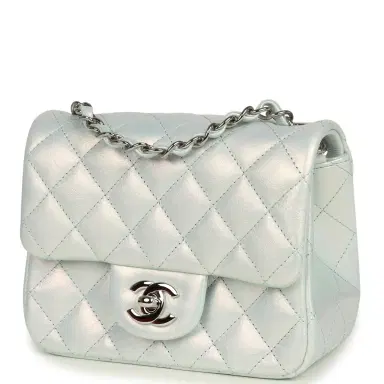 Chanel Chanel Mini Classic Square Flap Bag Light Blue Iridescent Calfskin Silver Hardware | Thumbnail 5 Chanel Chanel Mini Classic Square Flap Bag Light Blue Iridescent Calfskin Silver Hardware | Thumbnail 5