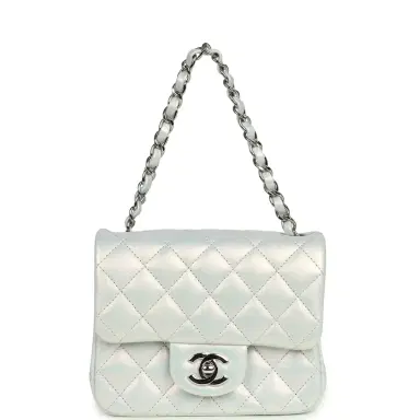 Chanel Chanel Mini Classic Square Flap Bag Light Blue Iridescent Calfskin Silver Hardware | Thumbnail 7 Chanel Chanel Mini Classic Square Flap Bag Light Blue Iridescent Calfskin Silver Hardware | Thumbnail 7