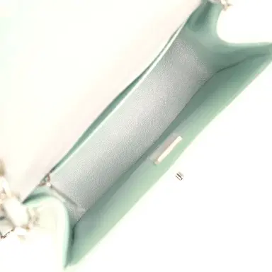 Chanel Chanel Mini Classic Square Flap Bag Light Blue Iridescent Calfskin Silver Hardware | Thumbnail 8 Chanel Chanel Mini Classic Square Flap Bag Light Blue Iridescent Calfskin Silver Hardware | Thumbnail 8