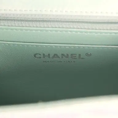 Chanel Chanel Mini Classic Square Flap Bag Light Blue Iridescent Calfskin Silver Hardware | Thumbnail 9 Chanel Chanel Mini Classic Square Flap Bag Light Blue Iridescent Calfskin Silver Hardware | Thumbnail 9